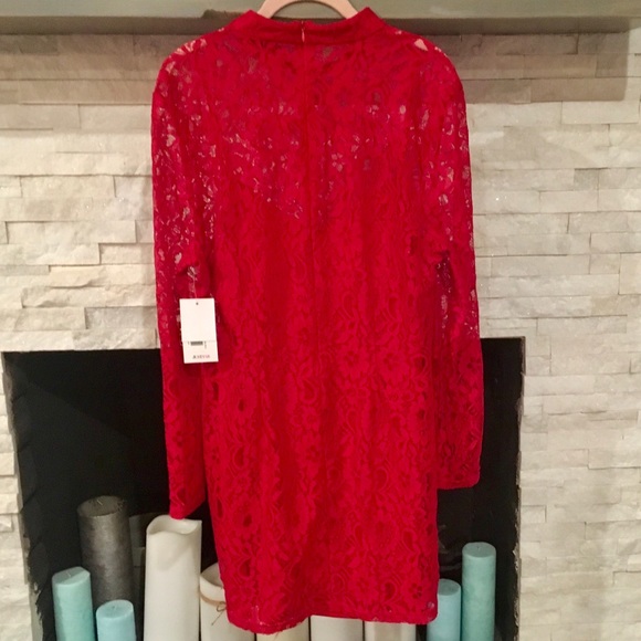 JUST FAB RED LACE LONG SLEEVED MINI DRESS SIZE XXL - Picture 2 of 5